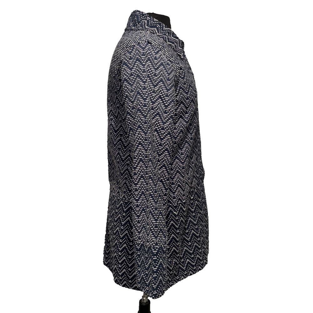 NEW La Blend Chevron Long Jacket Sz M Navy White Long Sleeve Reversible Pockets - Picture 2 of 12